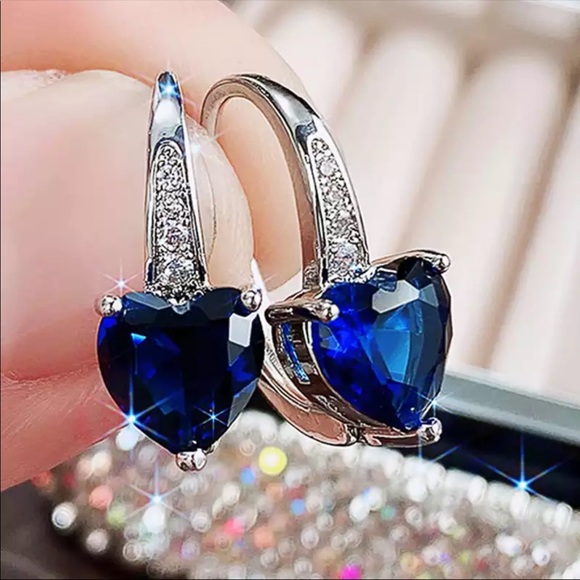 Jewelry - New Women’s Romantic Heart 925 Silver Sapphire Earrings